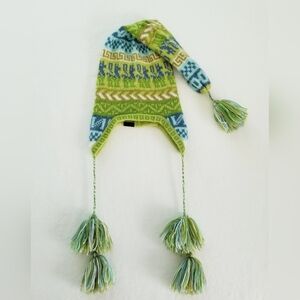 Turtle Fur Green Blue Nordic Alpaca Blend Knit Stocking Cap Tassels